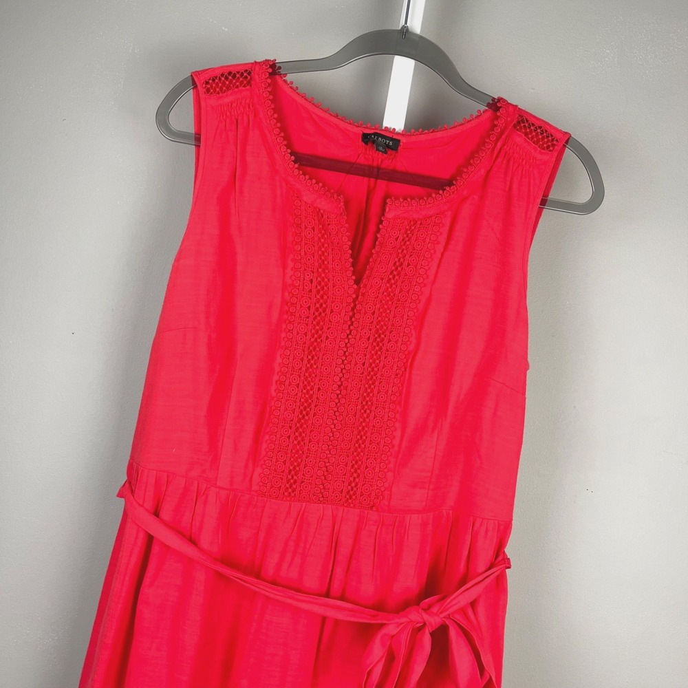 Talbots Maxi Dress Womens 12 Coral Eyelet‎ Trim Sleeveless Long Boho 100% Cotton